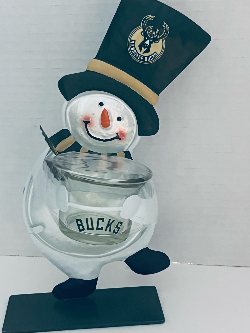 Milwaukee Bucks Snowman Glass Votive Holder - White and Green